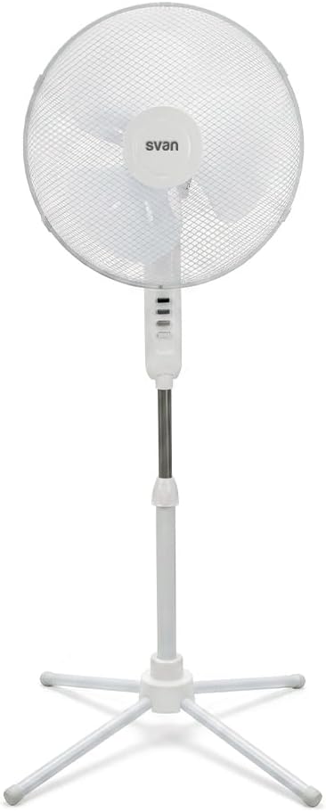 Silent Pedestal Fan 40 W White with Purple Blades | Oscillating Fan Ø40 cm | 3 Speeds | Adjustable Height | Low Power Consumption