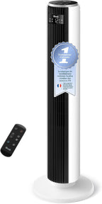 LEVOIT 20dB Silent Column Fan, 7.9m/s DC Motor, 26W, Oscillating 90° with 12 Speeds, 12H Timer, 4 Modes, LED Cooling Display with Remote Control, White