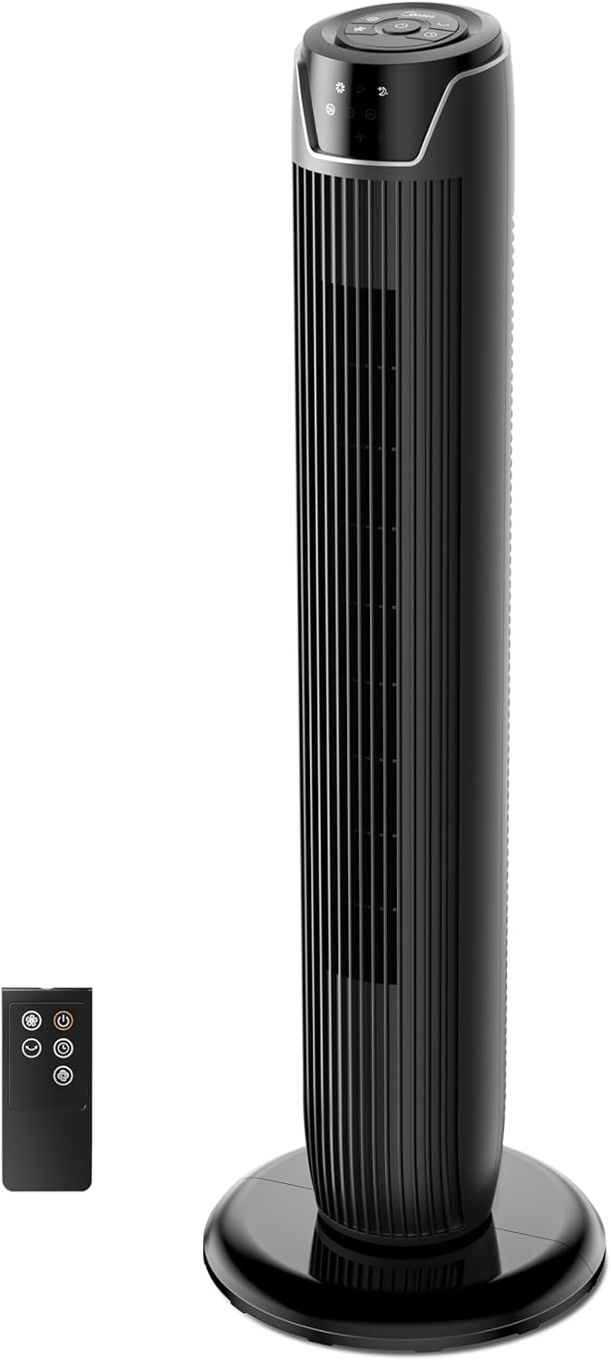 Midea FZ10-17JR Tower Fans with Remote Control, Silent Oscillation, Powerful Fan, LED Display, 3 Modes, 7 Hours Timer, Timeless and Elegant Design