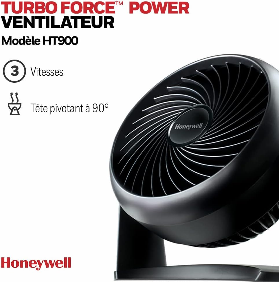 Honeywell TurboForce Power Fan (Quiet Operation for Refreshment, Variable Tilt 90°, 3 Speed, Wall Mount Option, Table Fan) HT900
