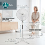 Silent Pedestal Fan 40 W White with Purple Blades | Oscillating Fan Ø40 cm | 3 Speeds | Adjustable Height | Low Power Consumption