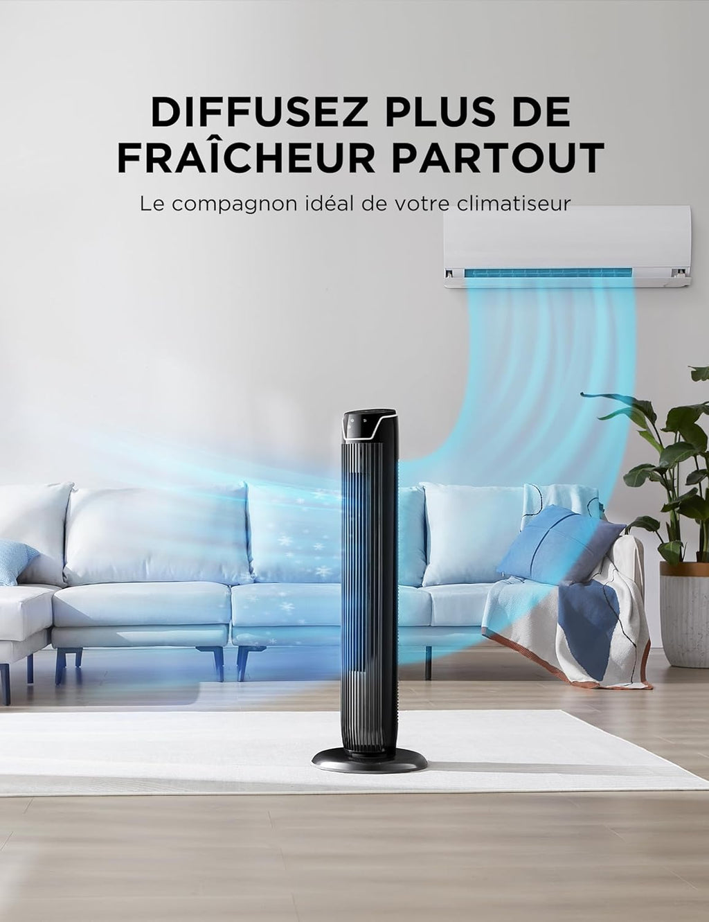 Midea FZ10-17JR Tower Fans with Remote Control, Silent Oscillation, Powerful Fan, LED Display, 3 Modes, 7 Hours Timer, Timeless and Elegant Design