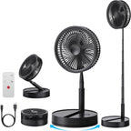 Portable Silent Standing Fan with Remote Control, 8.6 Inch 8000 mAh USB Rechargeable Foldable Fan for Floor/Coffee Table, 4 Speeds/Oscillating Timer Fans for Office Bedroom Sleeping (Black)