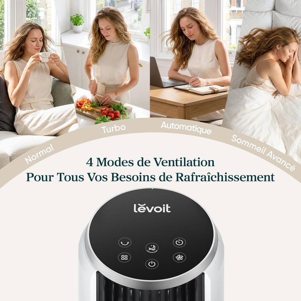 LEVOIT 20dB Silent Column Fan, 7.9m/s DC Motor, 26W, Oscillating 90° with 12 Speeds, 12H Timer, 4 Modes, LED Cooling Display with Remote Control, White
