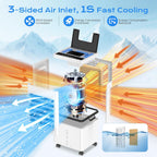 Mobile Air Conditioner, Silent No Evacuation 12L Air Freshener, Air Inlet on 3 Sides, 45W, 6 Speed, 24H Timer, 3 Modes, 60°/120° Oscillation, 4 Ice Blocks for Bedroom, Office