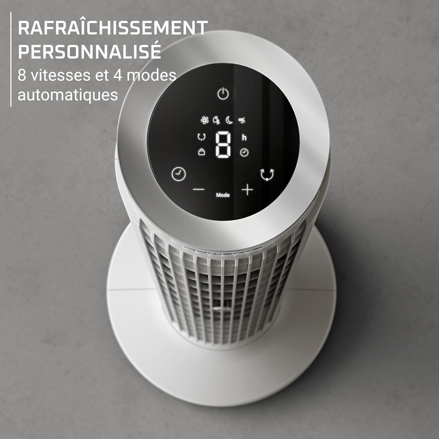 Rowenta Eole Silence Force Column Fan, 1900 m³/h, Up to 10 m/s, Silent 22 dB(A), Effitech Motor, 8 Speed, 4 Modes, 90° Oscillation, Remote Control, VU7025F0