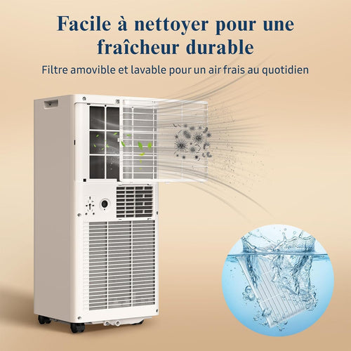 9000 BTU Mobile Air Conditioner - 4 in 1 Silent Portable Air Conditioner - Remote Control, 24-Hour Timer & Sleep Mode, Mobile Air Conditioner for Home and Office, Window Evacuation Kit Included