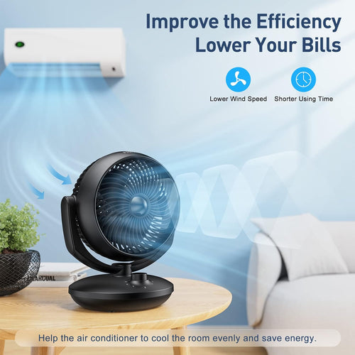 FTOTHH Ultra Powerful Silent Fan 22dB Portable & Table Turbo Air Circulation 3D for Office with 3 Speeds and 90° Adjustable Tilt for Rooms of 15 m², Bedroom, Living Room