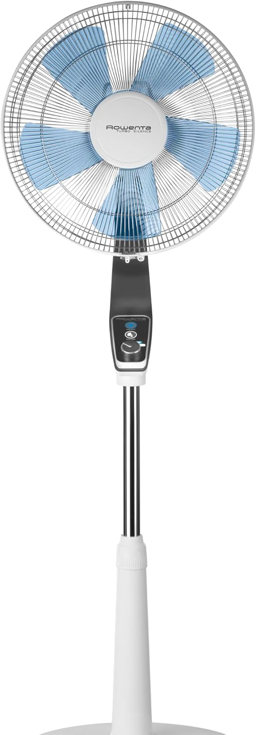 Rowenta Turbo Silence Pedestal Fan, Silent 45 dB(A), Air Flow 72 m³/min, 4 Speed, Silent Night & Turbo Boost Modes, 120° Oscillation, Adjustable Height, VU5640F2
