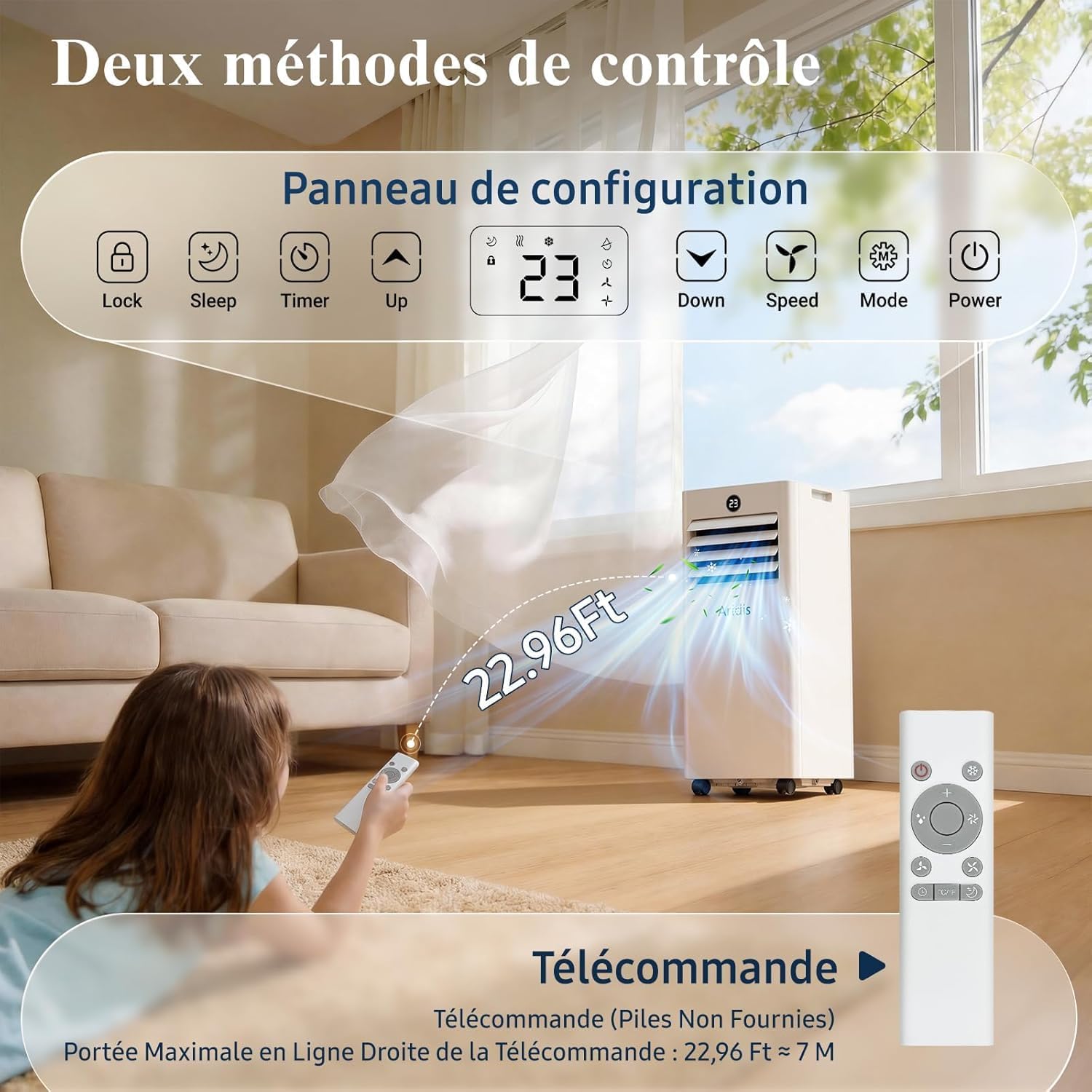 9000 BTU Mobile Air Conditioner - 4 in 1 Silent Portable Air Conditioner - Remote Control, 24-Hour Timer & Sleep Mode, Mobile Air Conditioner for Home and Office, Window Evacuation Kit Included
