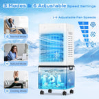 Mobile Air Conditioner, Silent No Evacuation 12L Air Freshener, Air Inlet on 3 Sides, 45W, 6 Speed, 24H Timer, 3 Modes, 60°/120° Oscillation, 4 Ice Blocks for Bedroom, Office