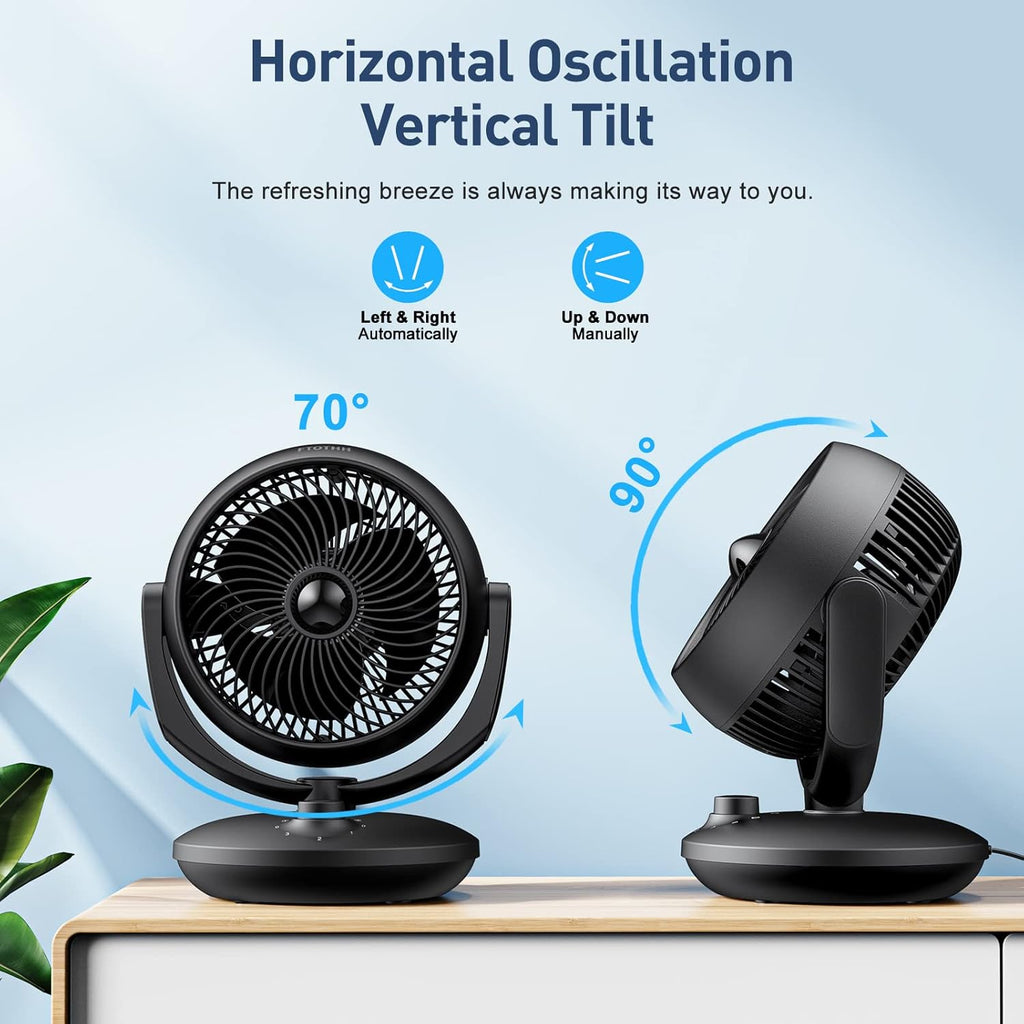 FTOTHH Ultra Powerful Silent Fan 22dB Portable & Table Turbo Air Circulation 3D for Office with 3 Speeds and 90° Adjustable Tilt for Rooms of 15 m², Bedroom, Living Room