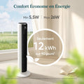 LEVOIT 20dB Silent Column Fan, 7.9m/s DC Motor, 26W, Oscillating 90° with 12 Speeds, 12H Timer, 4 Modes, LED Cooling Display with Remote Control, White