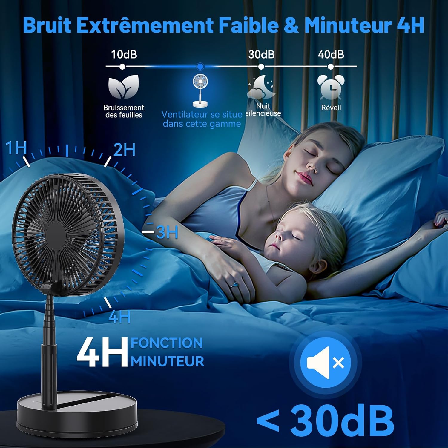 Portable Silent Standing Fan with Remote Control, 8.6 Inch 8000 mAh USB Rechargeable Foldable Fan for Floor/Coffee Table, 4 Speeds/Oscillating Timer Fans for Office Bedroom Sleeping (Black)