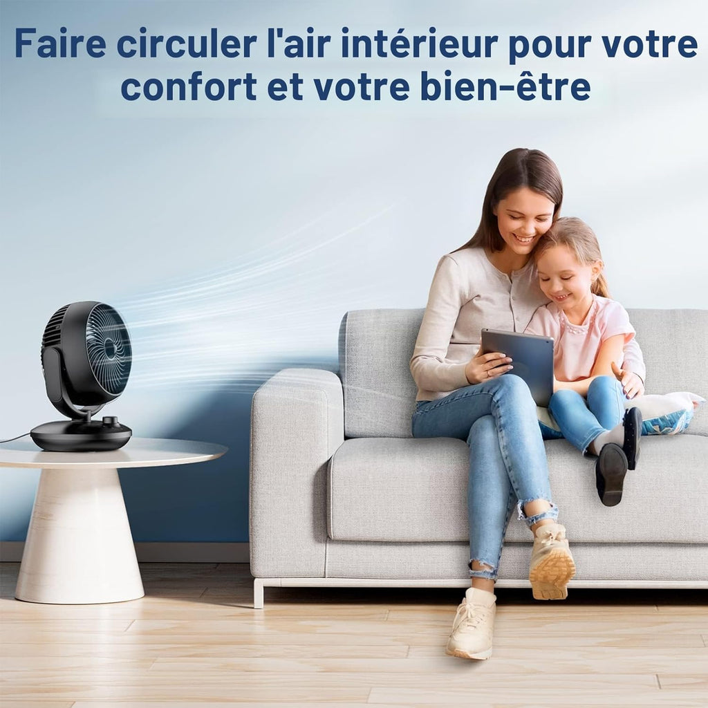 FTOTHH Ultra Powerful Silent Fan 22dB Portable & Table Turbo Air Circulation 3D for Office with 3 Speeds and 90° Adjustable Tilt for Rooms of 15 m², Bedroom, Living Room