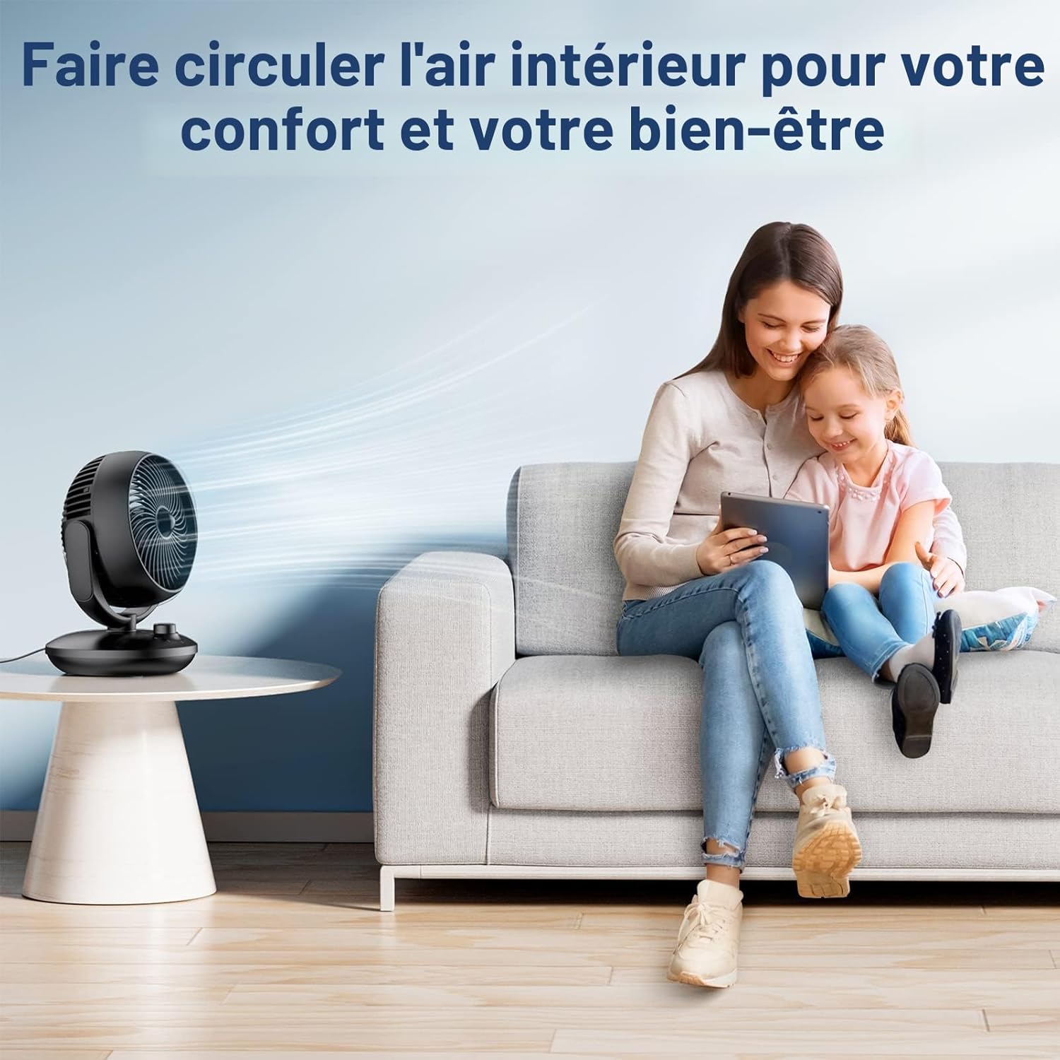 FTOTHH Ultra Powerful Silent Fan 22dB Portable & Table Turbo Air Circulation 3D for Office with 3 Speeds and 90° Adjustable Tilt for Rooms of 15 m², Bedroom, Living Room
