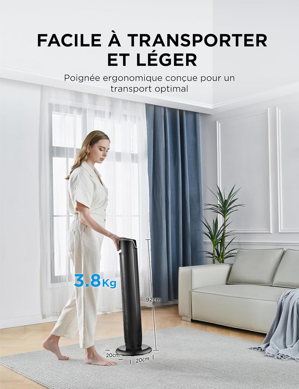 Midea FZ10-17JR Tower Fans with Remote Control, Silent Oscillation, Powerful Fan, LED Display, 3 Modes, 7 Hours Timer, Timeless and Elegant Design