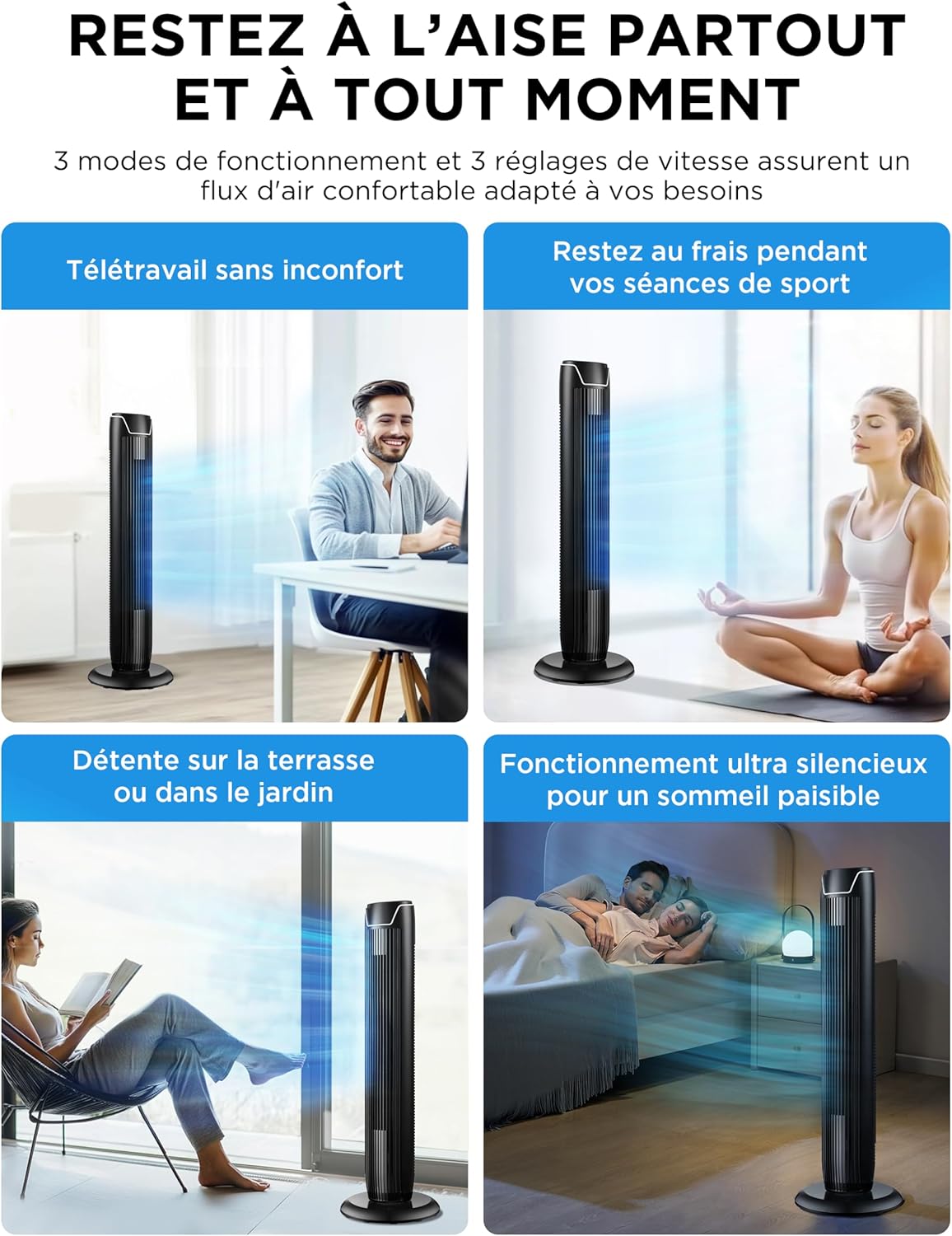 Midea FZ10-17JR Tower Fans with Remote Control, Silent Oscillation, Powerful Fan, LED Display, 3 Modes, 7 Hours Timer, Timeless and Elegant Design